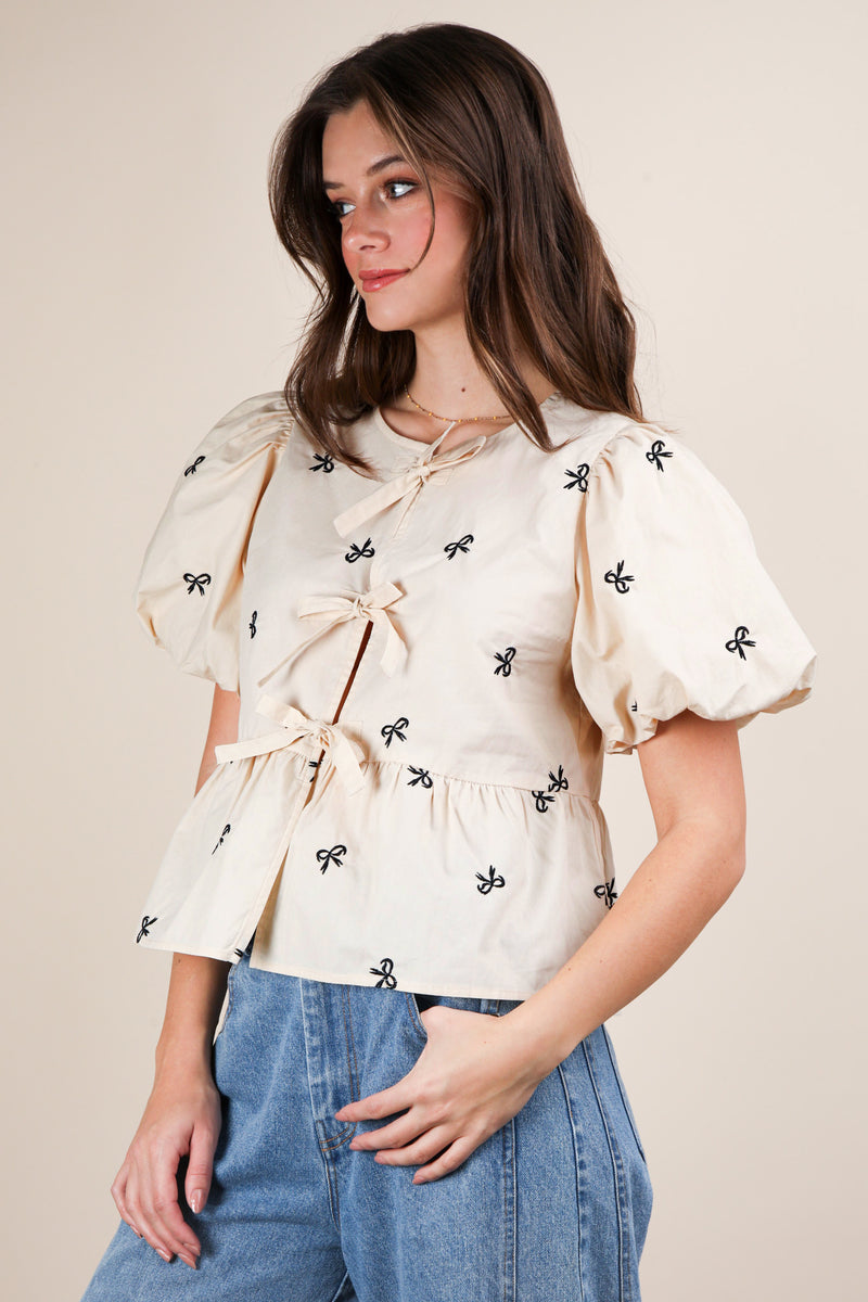 Bow & Behold Top - Beige