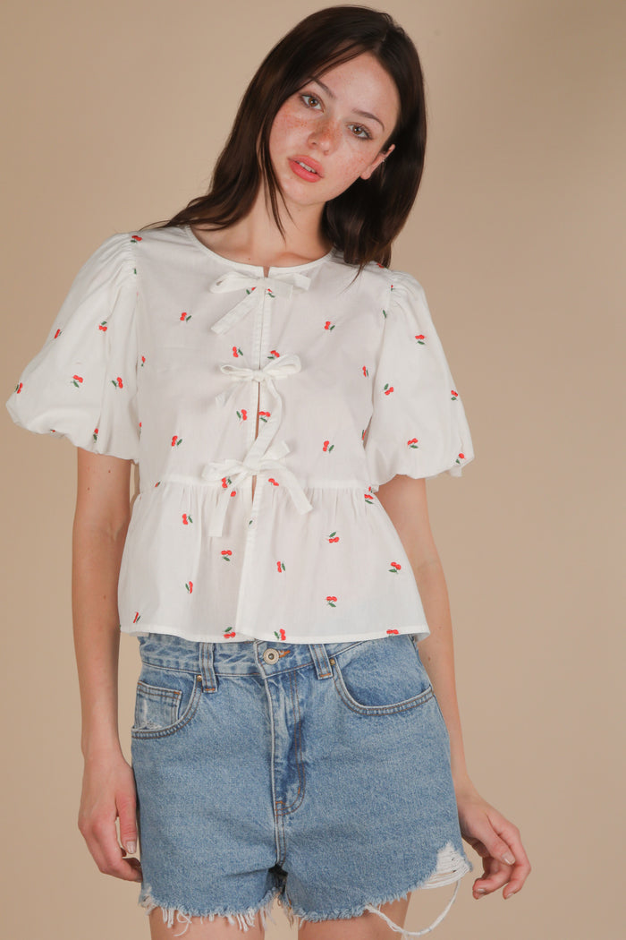 Bow & Behold Top - White Cherry