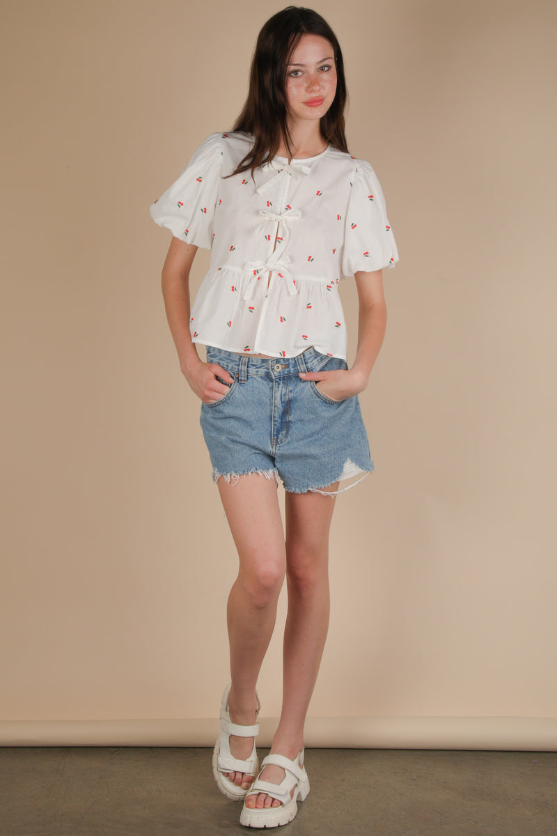Bow & Behold Top - White Cherry