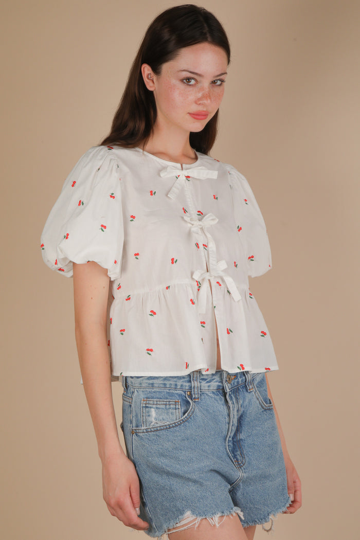 Bow & Behold Top - White Cherry