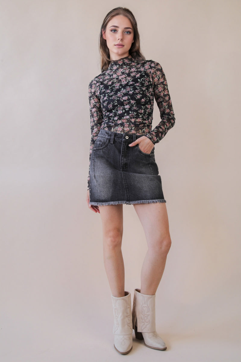 Transparent Touch Top - Black Floral