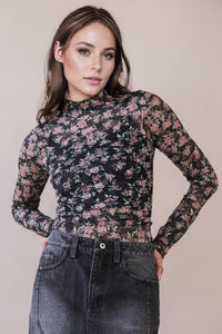 Transparent Touch Top - Black Floral