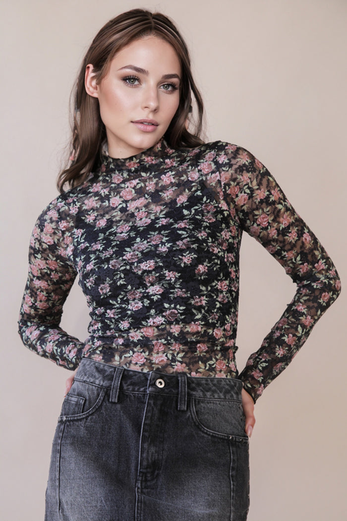 Transparent Touch Top - Black Floral