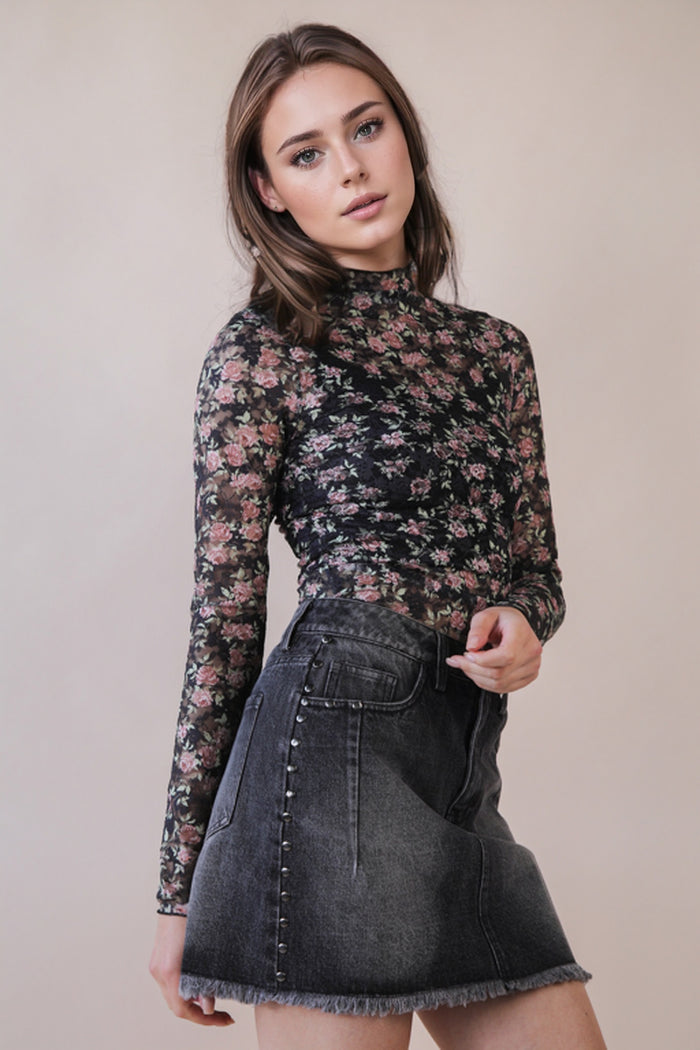 Transparent Touch Top - Black Floral
