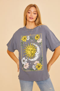 Floral Sun & Moon Tee - Slate