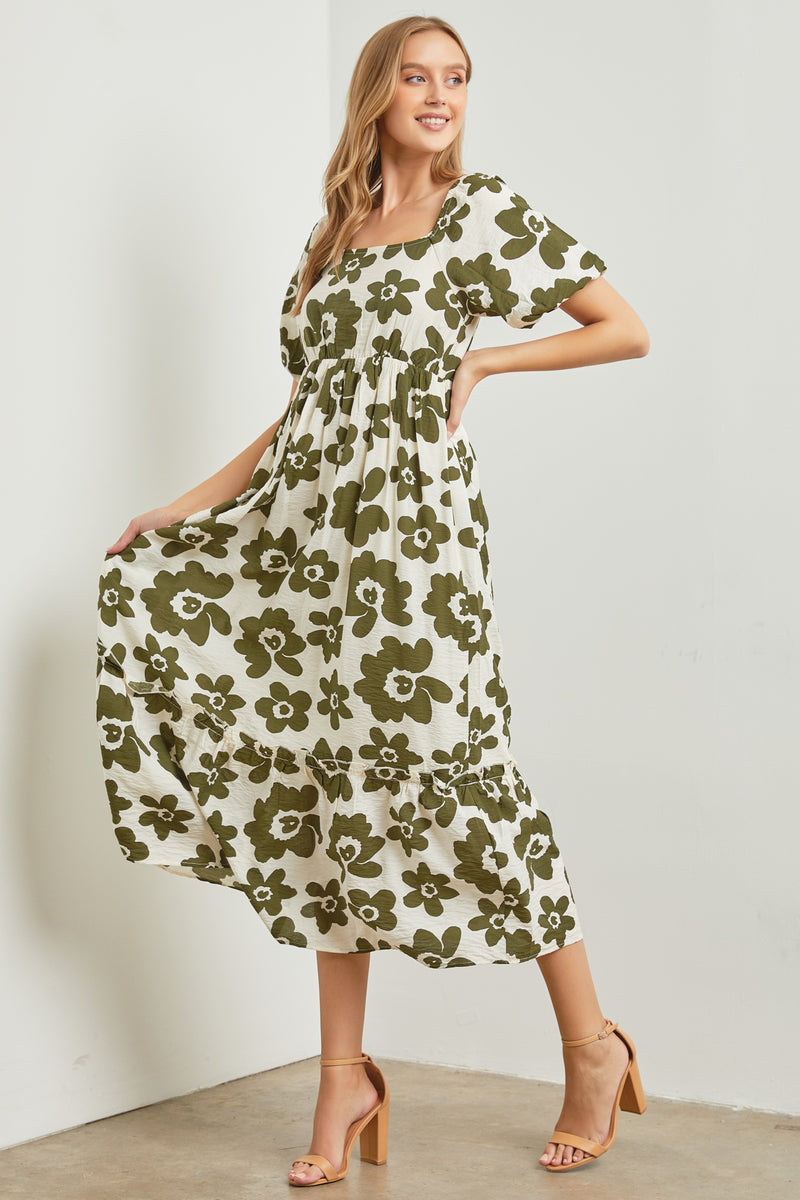 Floral Flair Dress - Olive