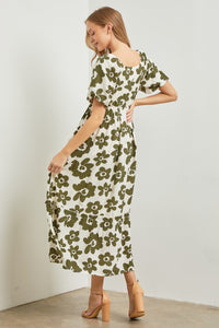Floral Flair Dress - Olive