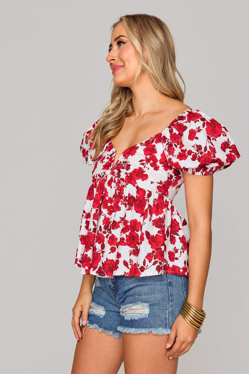 Whisper Sweetly Top - Red Floral