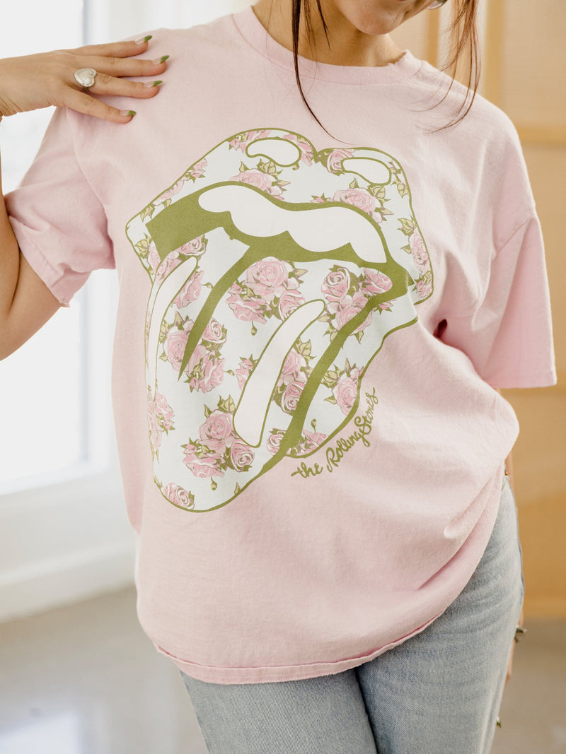 Rolling Stones Floral Lick Tee - Pink