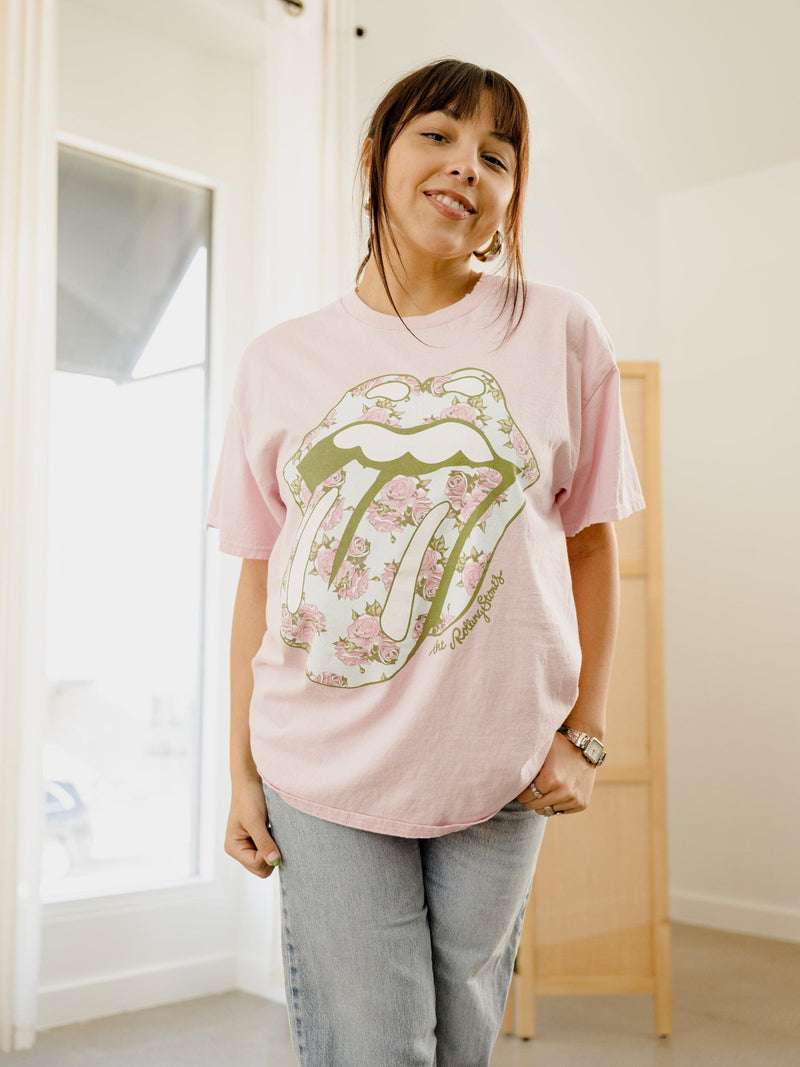 Rolling Stones Floral Lick Tee - Pink