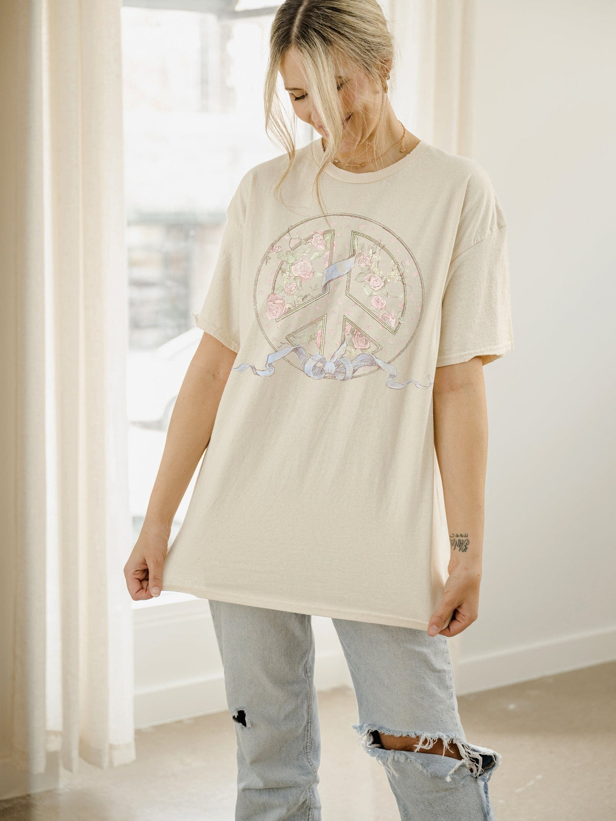 Floral Peace Sign Tee - Off White