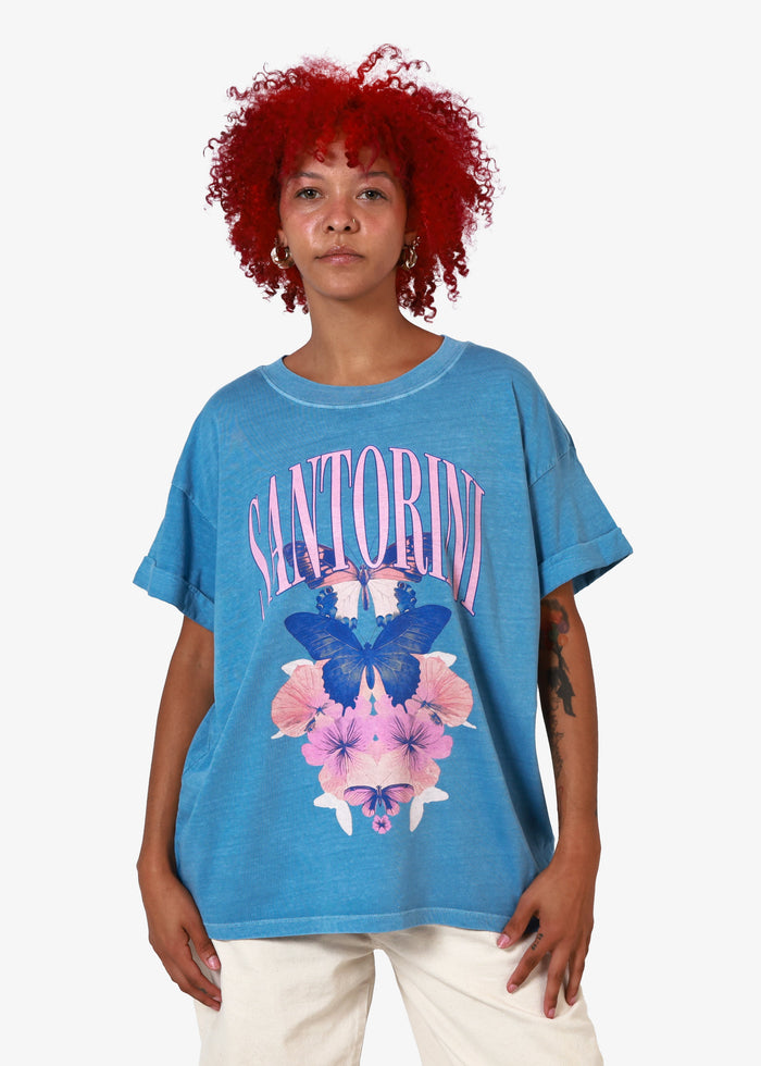 Santorini Butterflies Tee - Blue