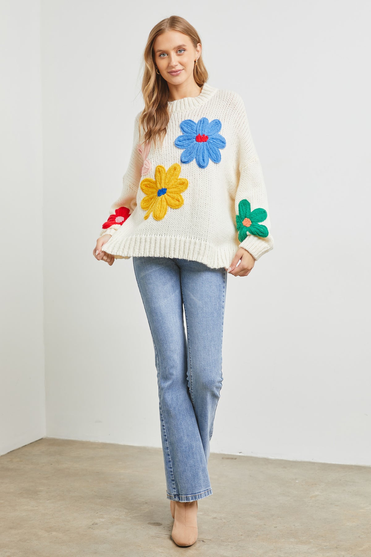 Vibrant Blossoms Sweater - Cream