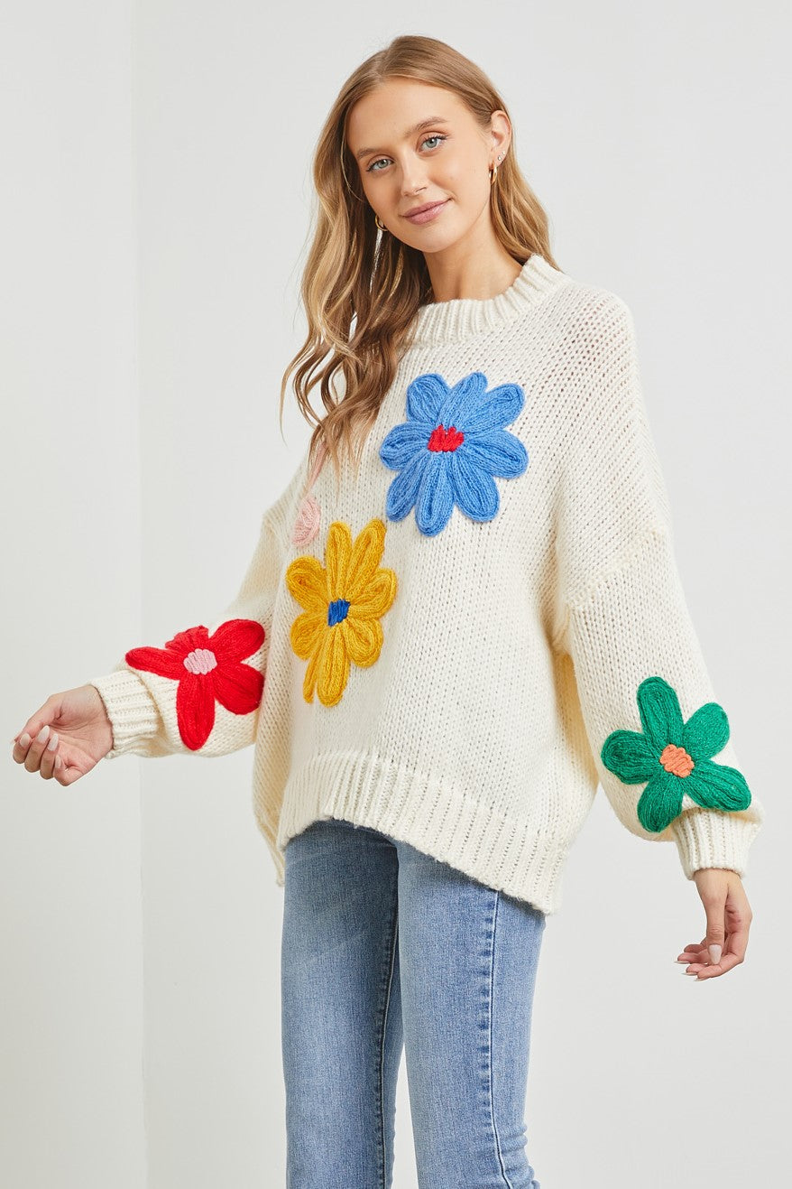 Vibrant Blossoms Sweater - Cream