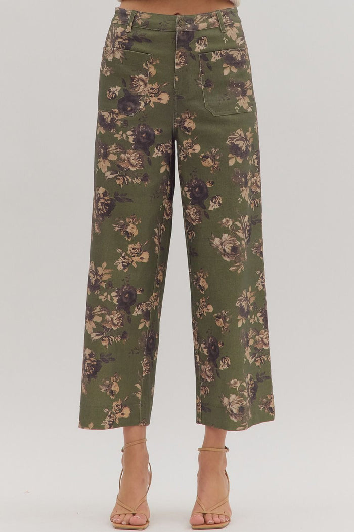 Floral Fixation Pants - Olive