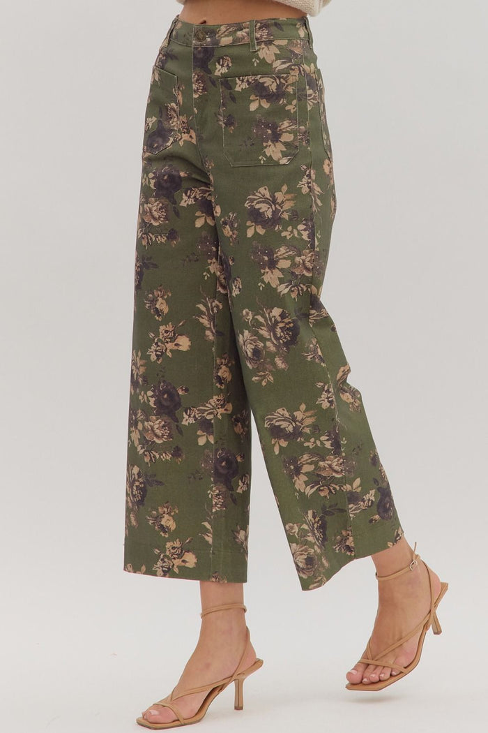 Floral Fixation Pants - Olive