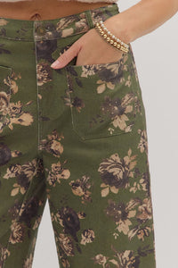 Floral Fixation Pants - Olive