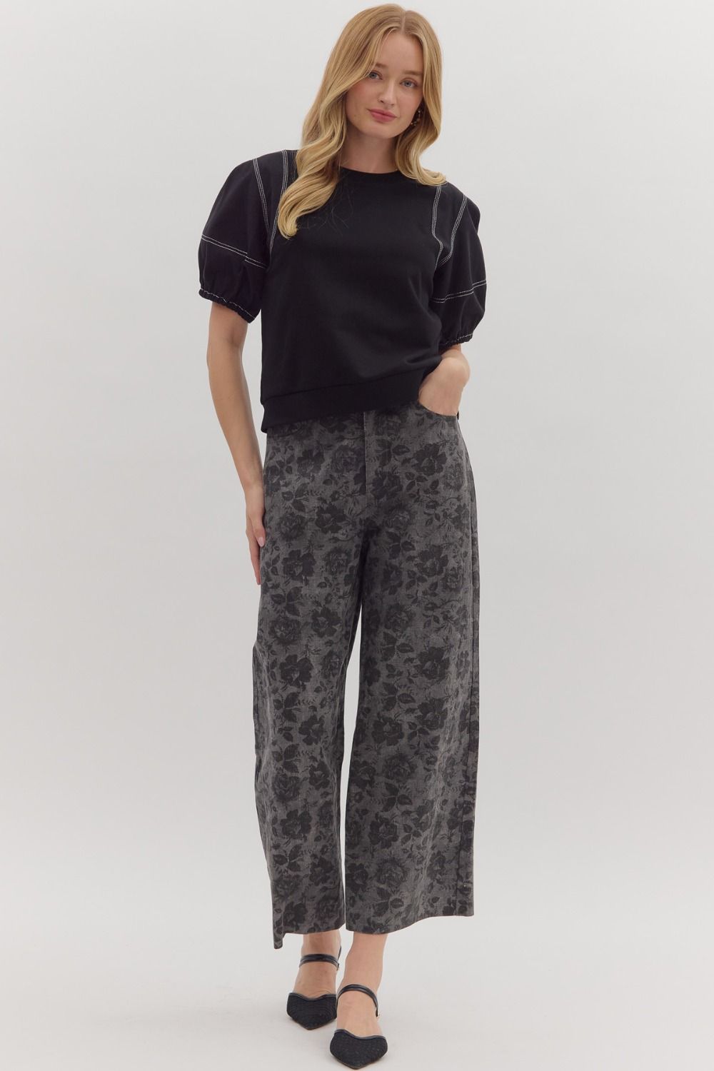 Whispering Bloom Pants - Charcoal