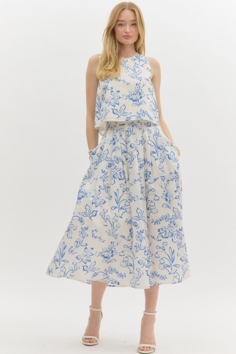 Fresh Start Skirt - Cream/Blue