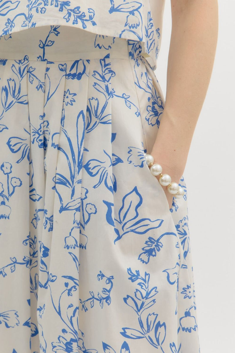 Fresh Start Skirt - Cream/Blue
