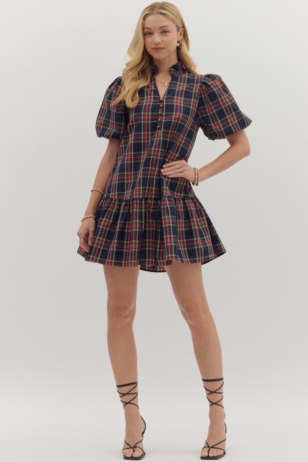 Checking It Twice Dress - Navy