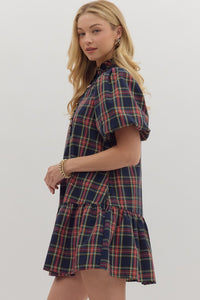 Checking It Twice Dress - Navy