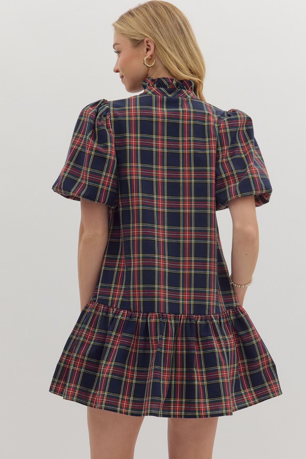 Checking It Twice Dress - Navy