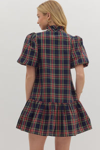 Checking It Twice Dress - Navy