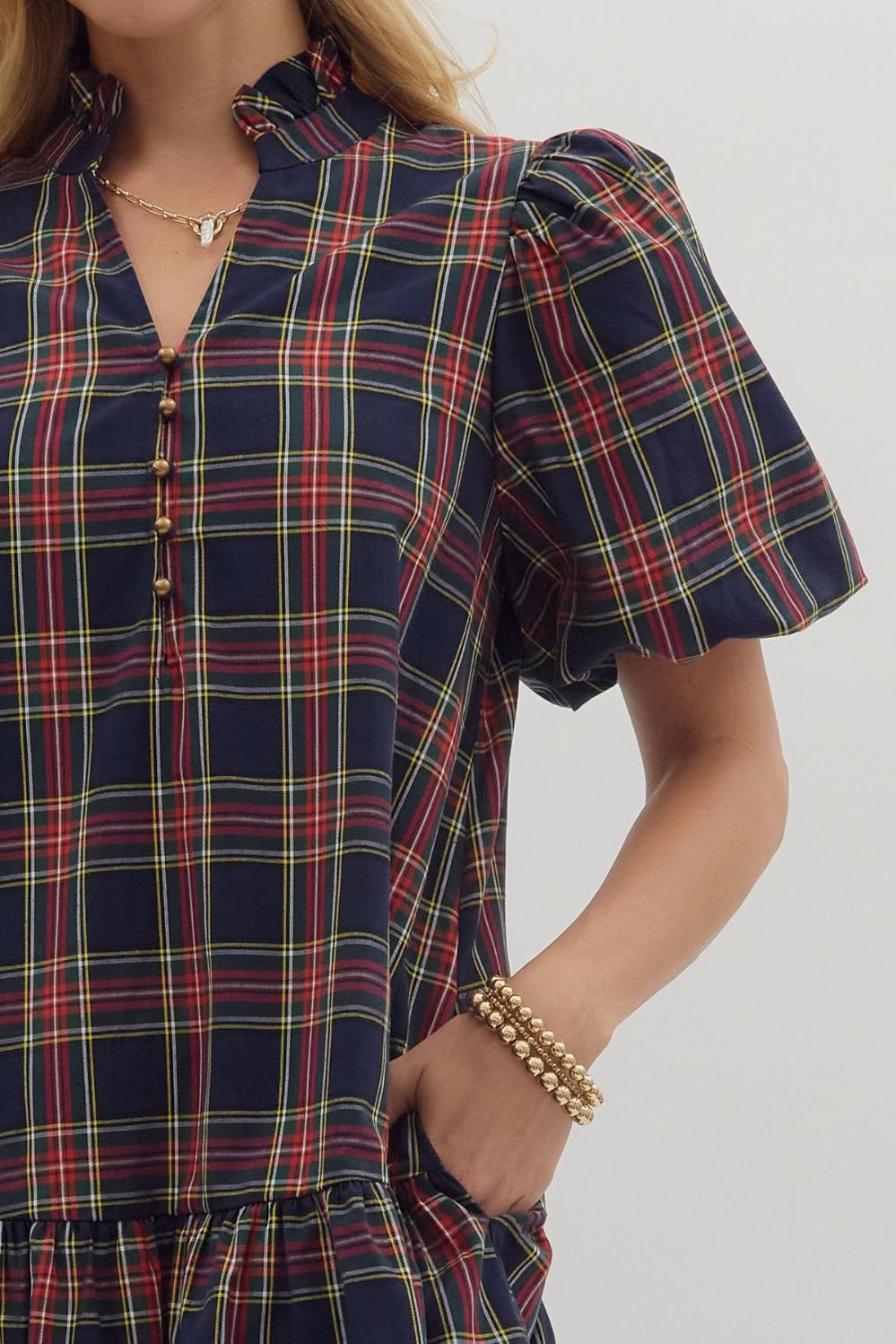 Checking It Twice Dress - Navy