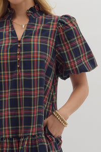 Checking It Twice Dress - Navy