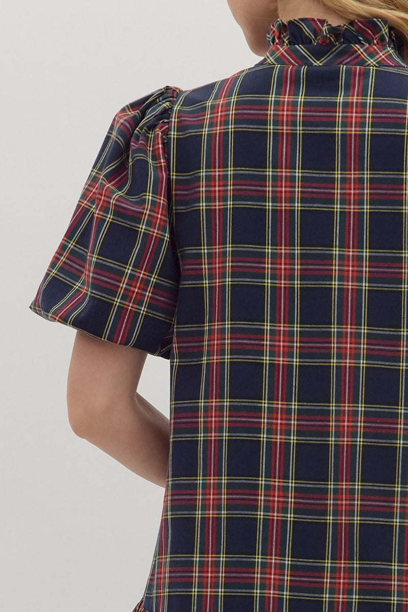 Checking It Twice Dress - Navy