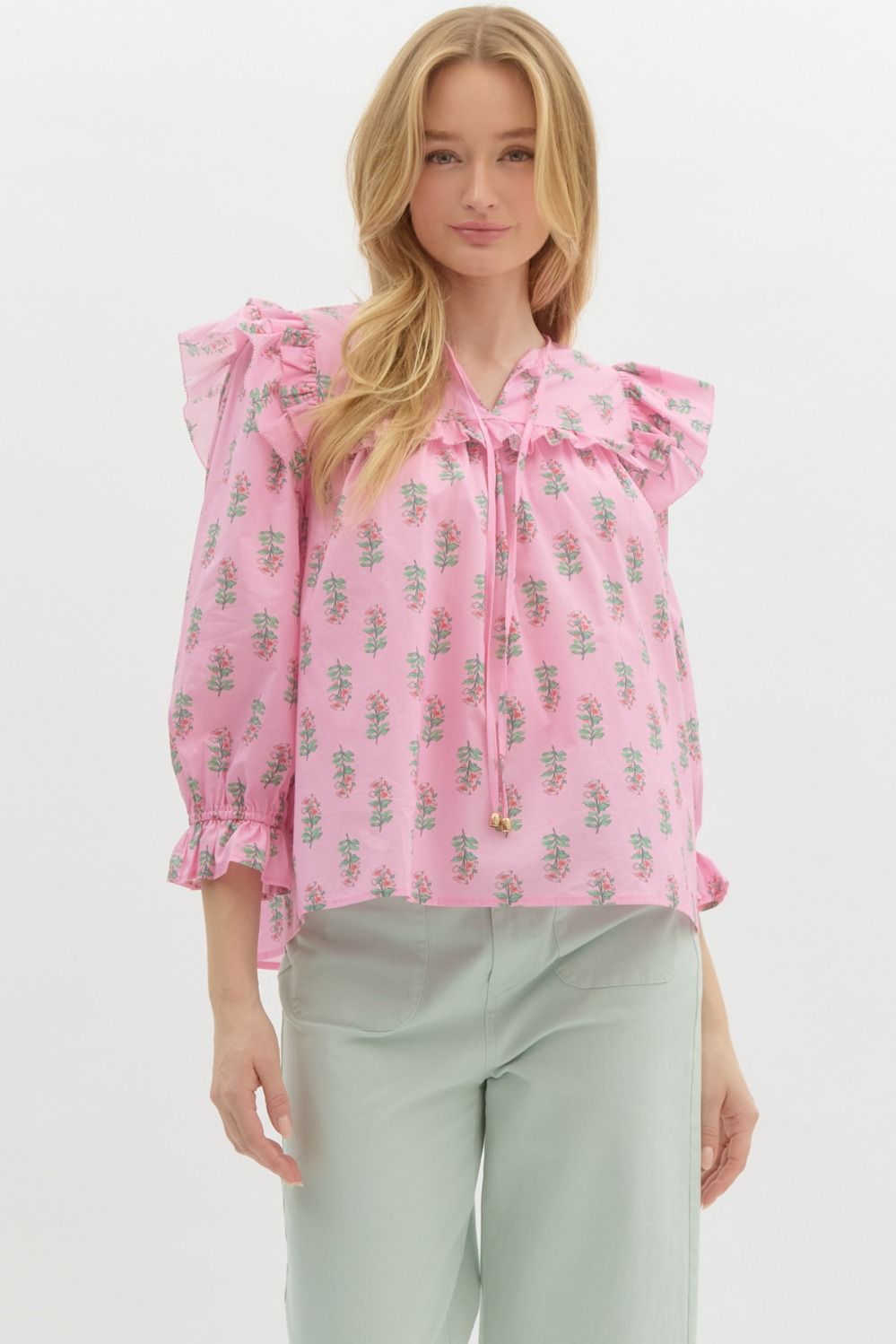 Floral Flounce Top - Pink