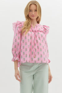 Floral Flounce Top - Pink