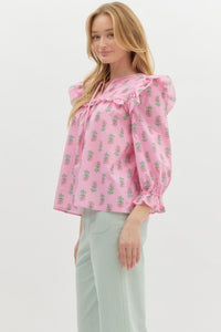 Floral Flounce Top - Pink