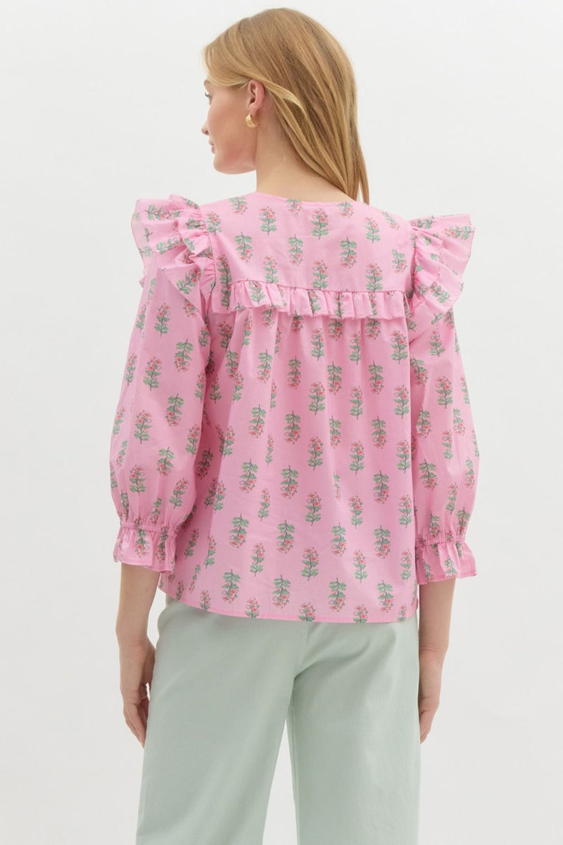 Floral Flounce Top - Pink