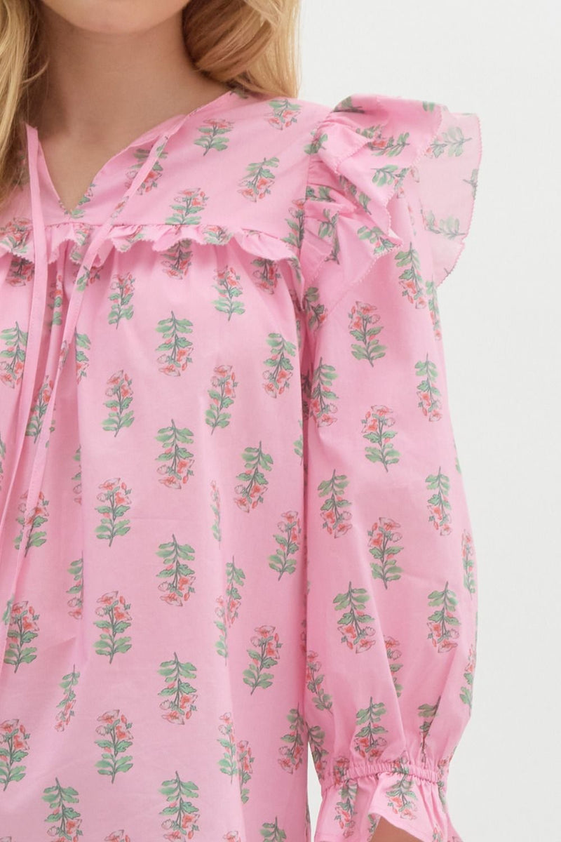 Floral Flounce Top - Pink