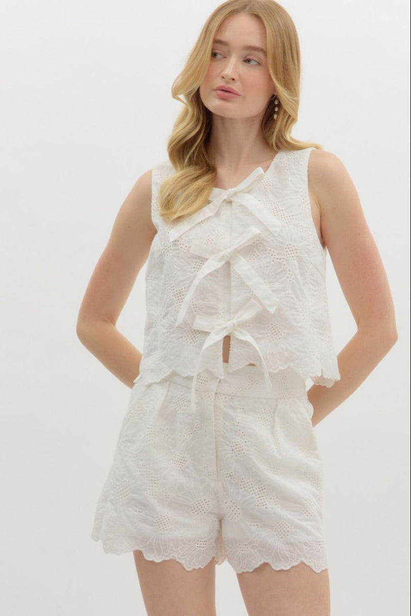 Lattice & Lace Top - White
