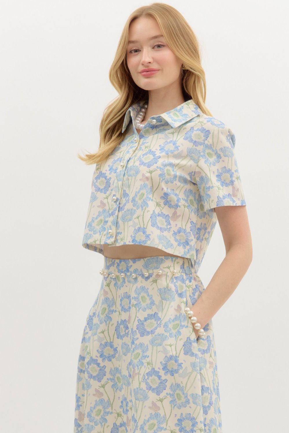 Dotted In Pearls Top - Blue
