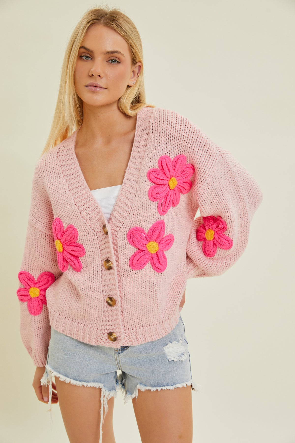 Flower Charm Cardigan - Pink