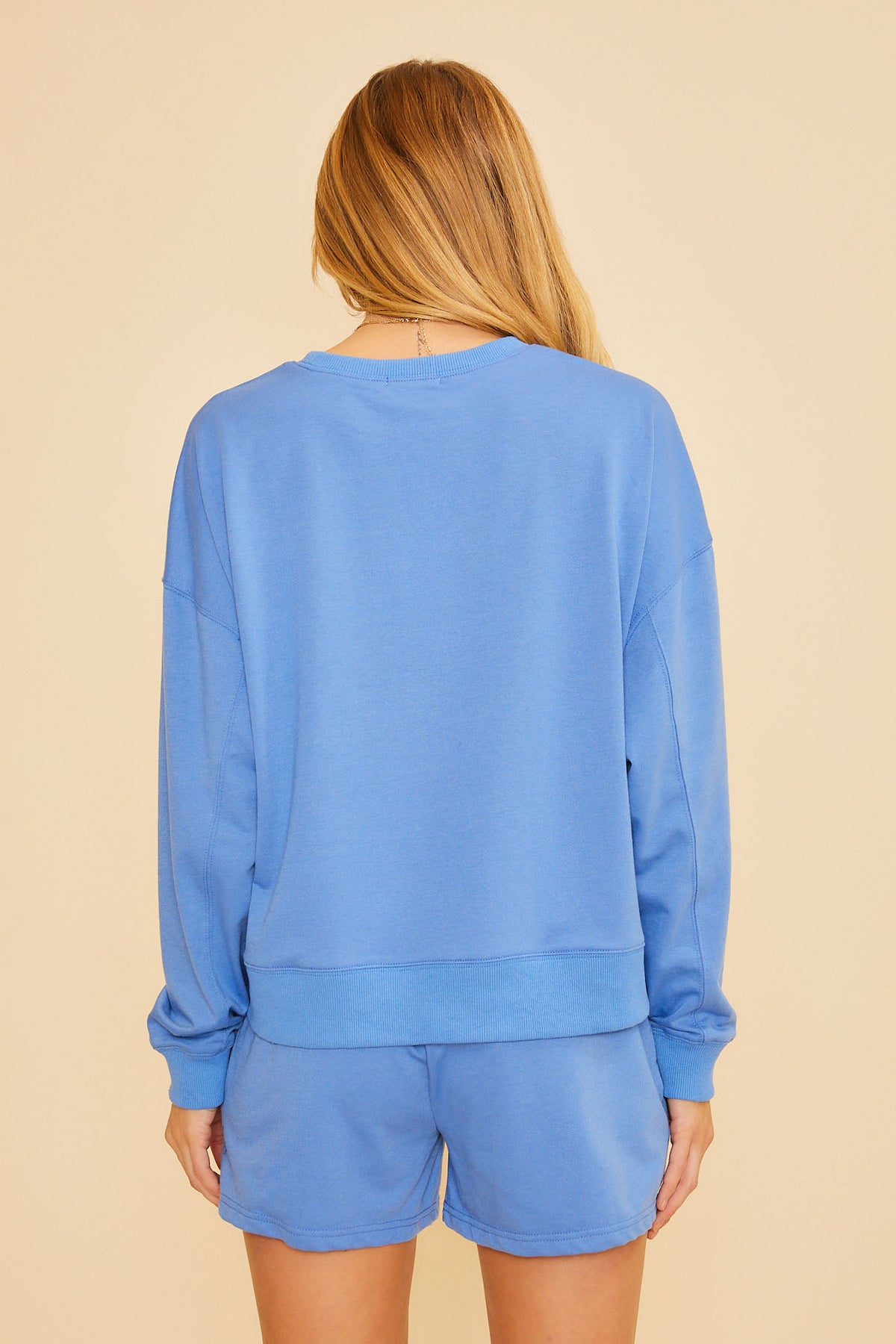 "Be Happy" Embroidered Sweatshirt - Blue