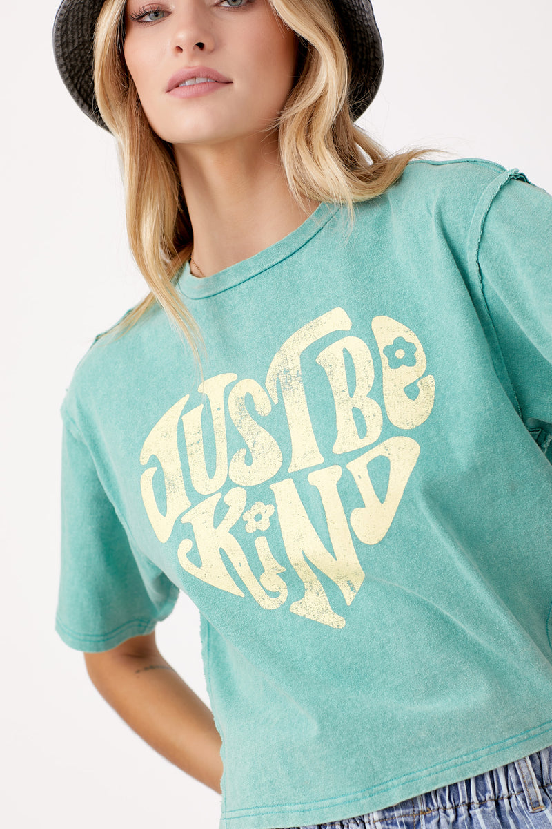 "Just Be Kind" Graphic Tee - Aqua