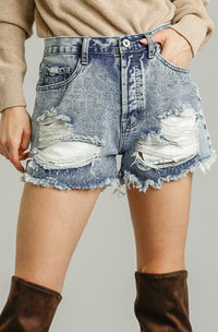 Without A Care Denim Shorts - Dark Wash