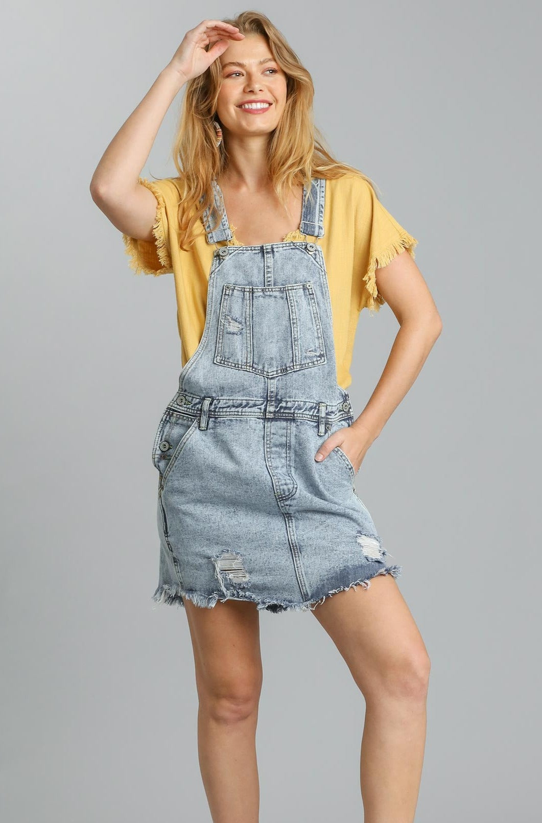 Over And Out Overall Dress - Lt Denim