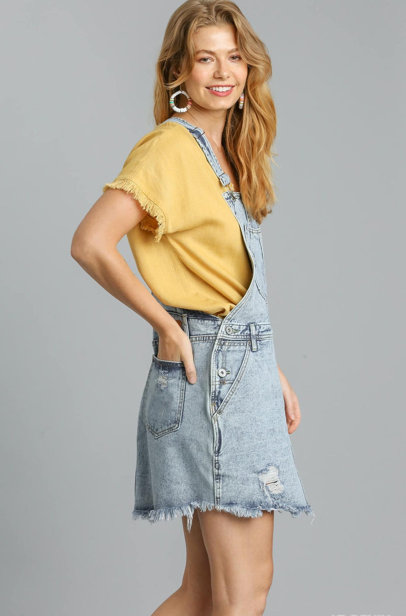 Over And Out Overall Dress - Lt Denim