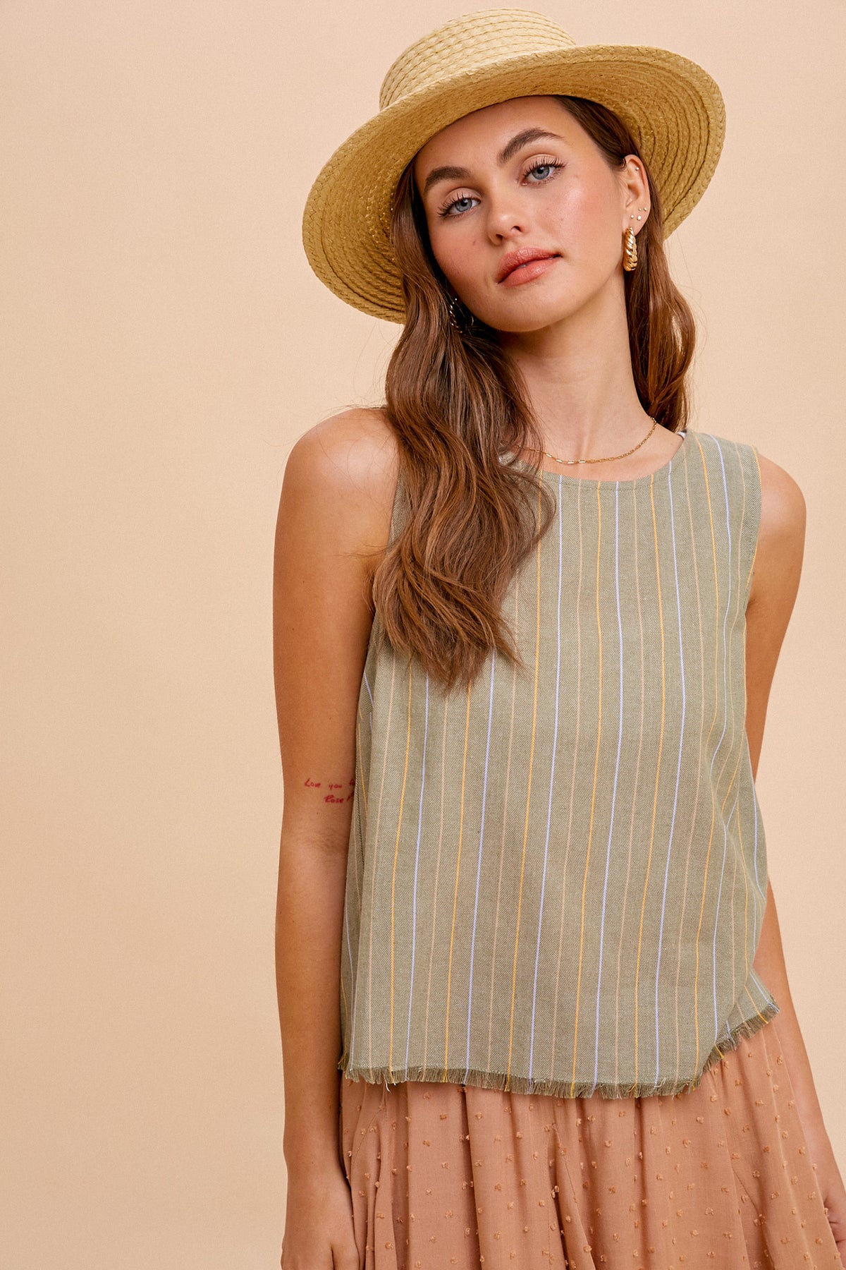 Fall Into Line Top - Olive