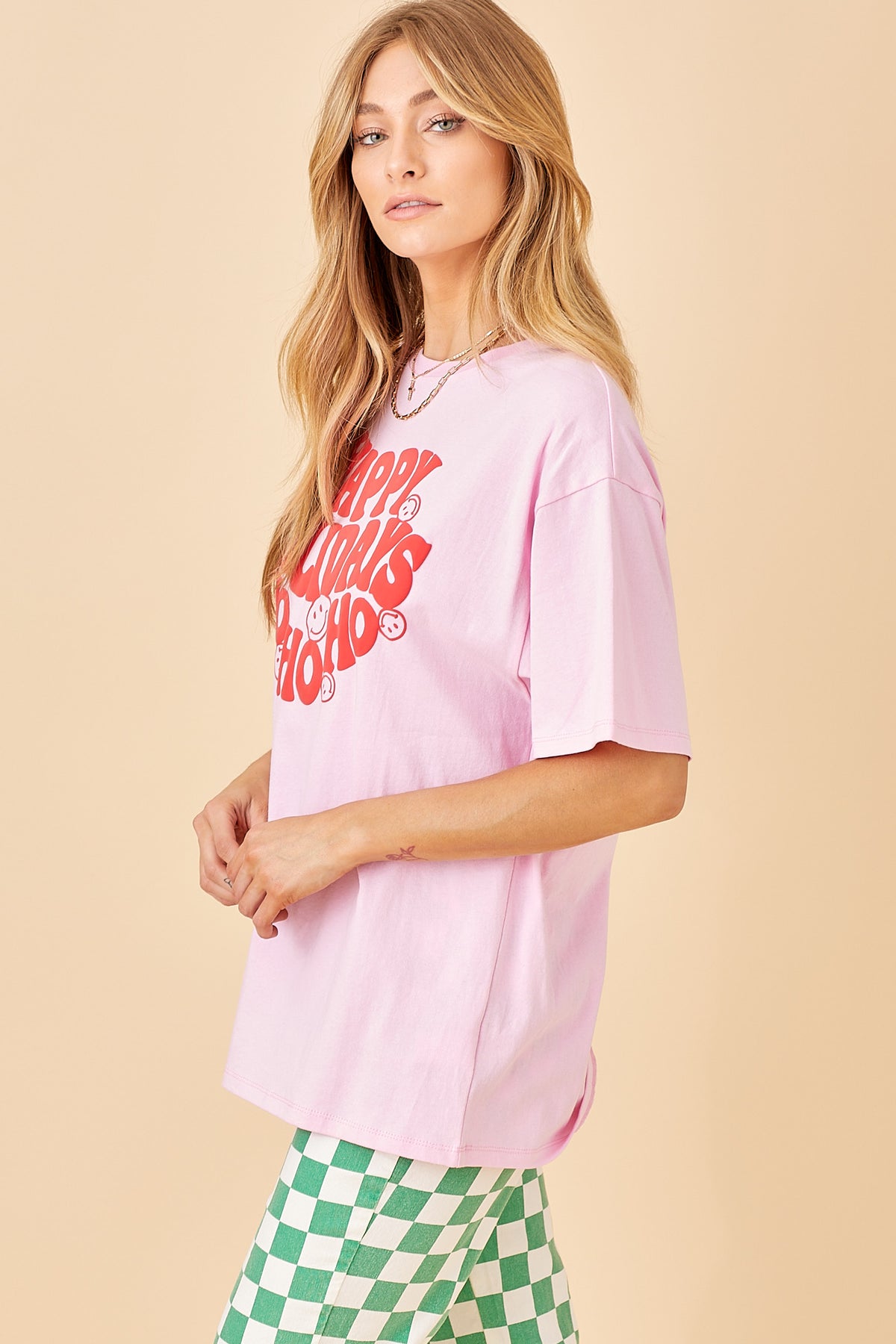 Happy Holidays Graphic Tee - Pink