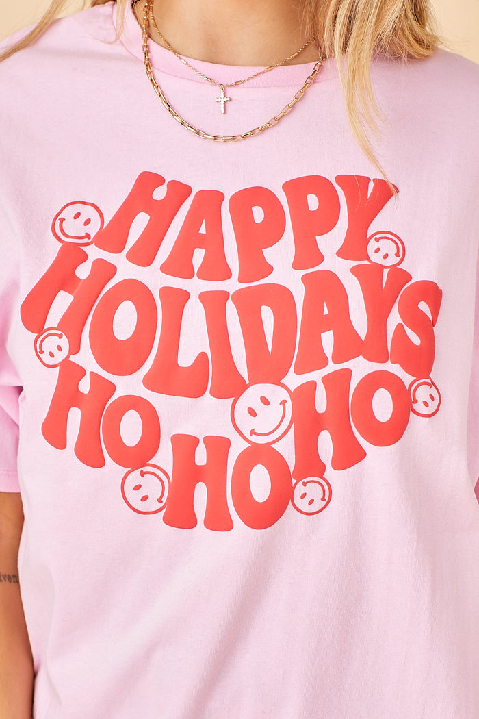 Happy Holidays Graphic Tee - Pink