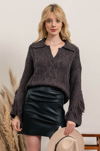 On The Fringe Sweater - Charcoal