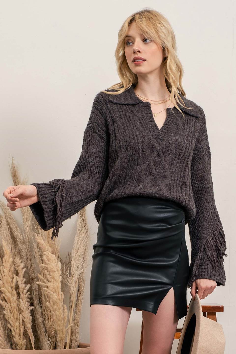 On The Fringe Sweater - Charcoal