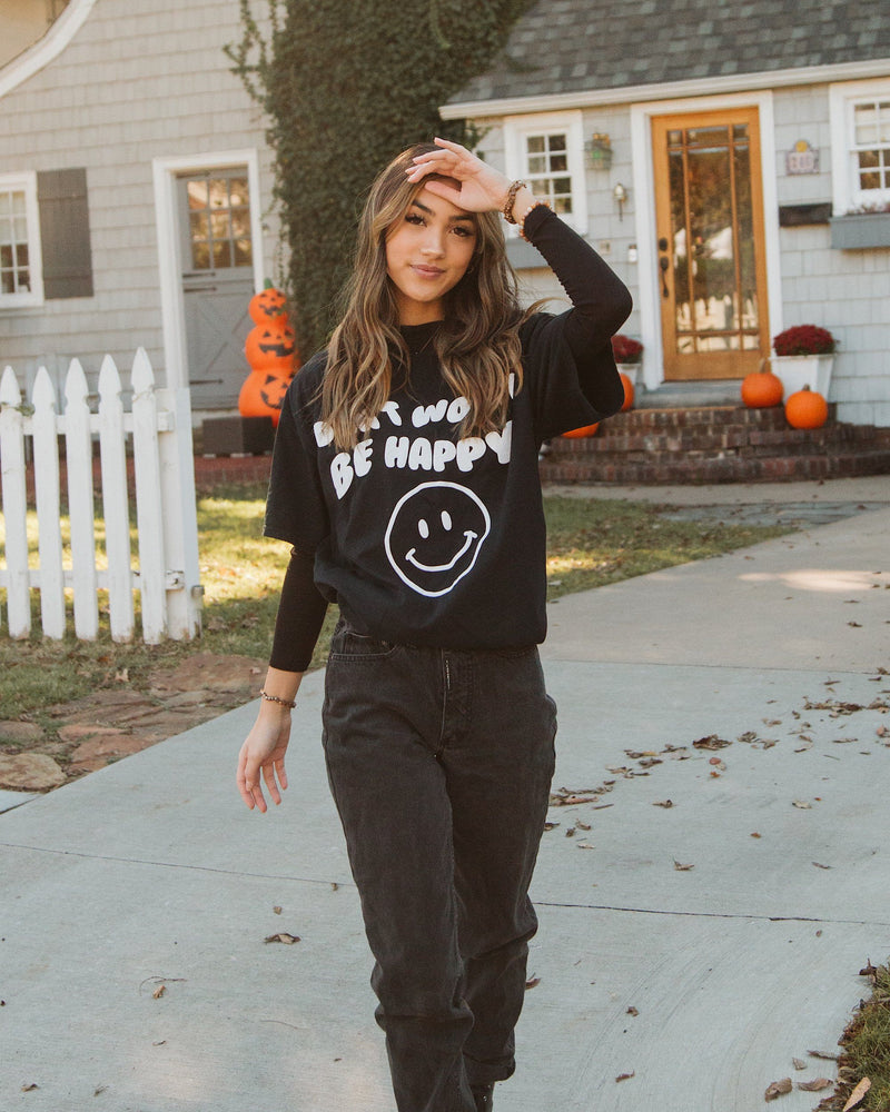 Don't Worry Be Happy Puff Tee - Black